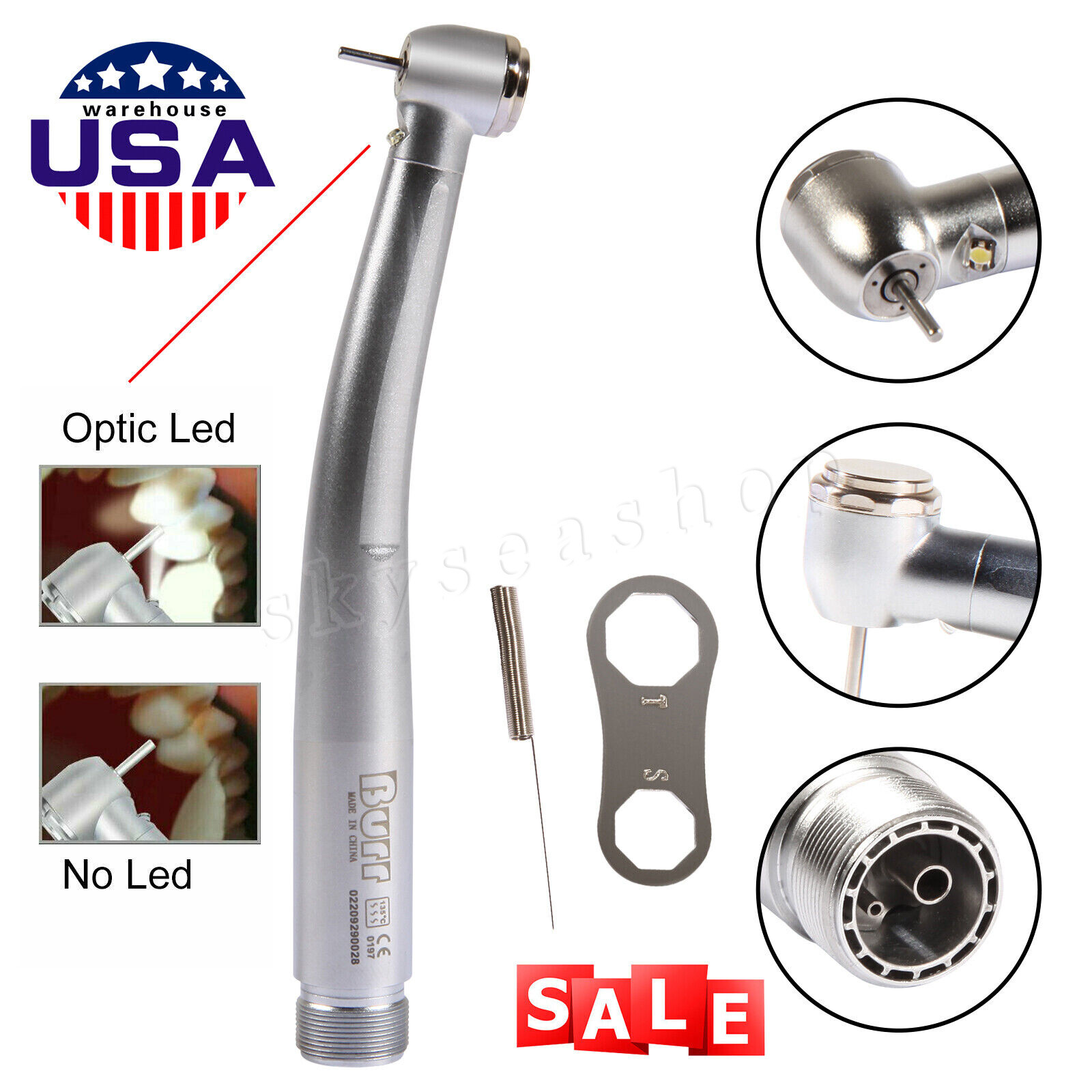 Dental Fiber Optic LED E-generator high speed handpiece Turbine 2 Holes Borden
