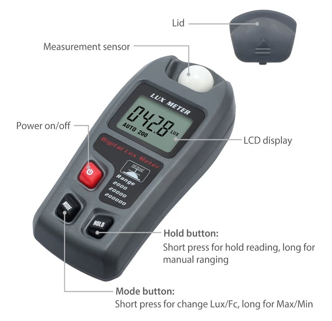 Digital Luxmeters Light Lux Meter Photometers High Accuracy 4% with LCD