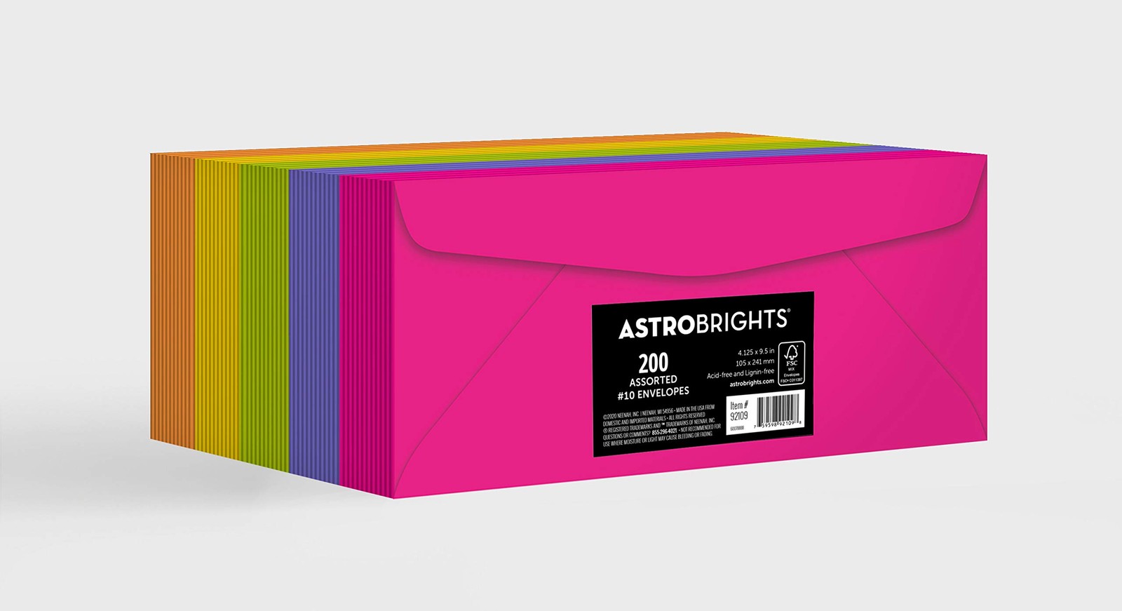 Astrobrights Happy 5 Color Envelopes Bulk Pack 200 Acid Free 4.125 x 9.5 Inches