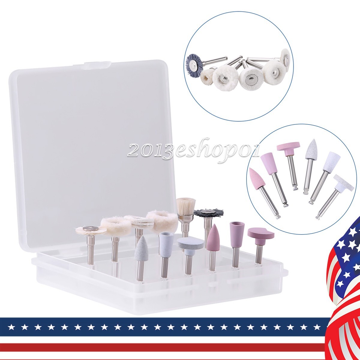 12pcs Dental Diamond Burs Silicon Carbide Felt Wheels Polishing Kit RA 2.35mm US