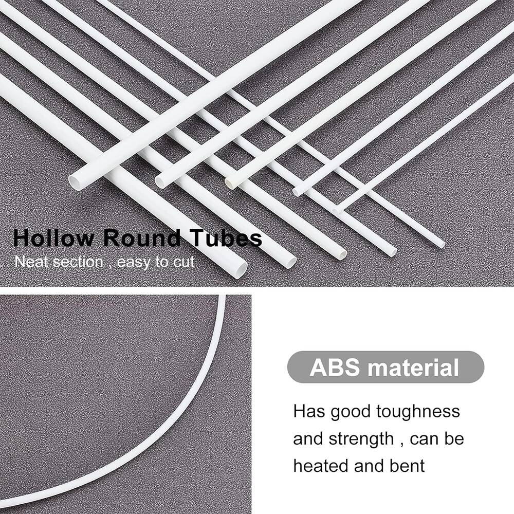 White ABS Round Hollow Tube 2mm-8mm Styrene Plastic Pipe DIY Model Crafts 250mm