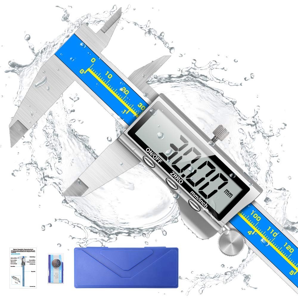 Large LCD Digital Caliper 6″ – Inch/Millimeter, Waterproof with Protective Case