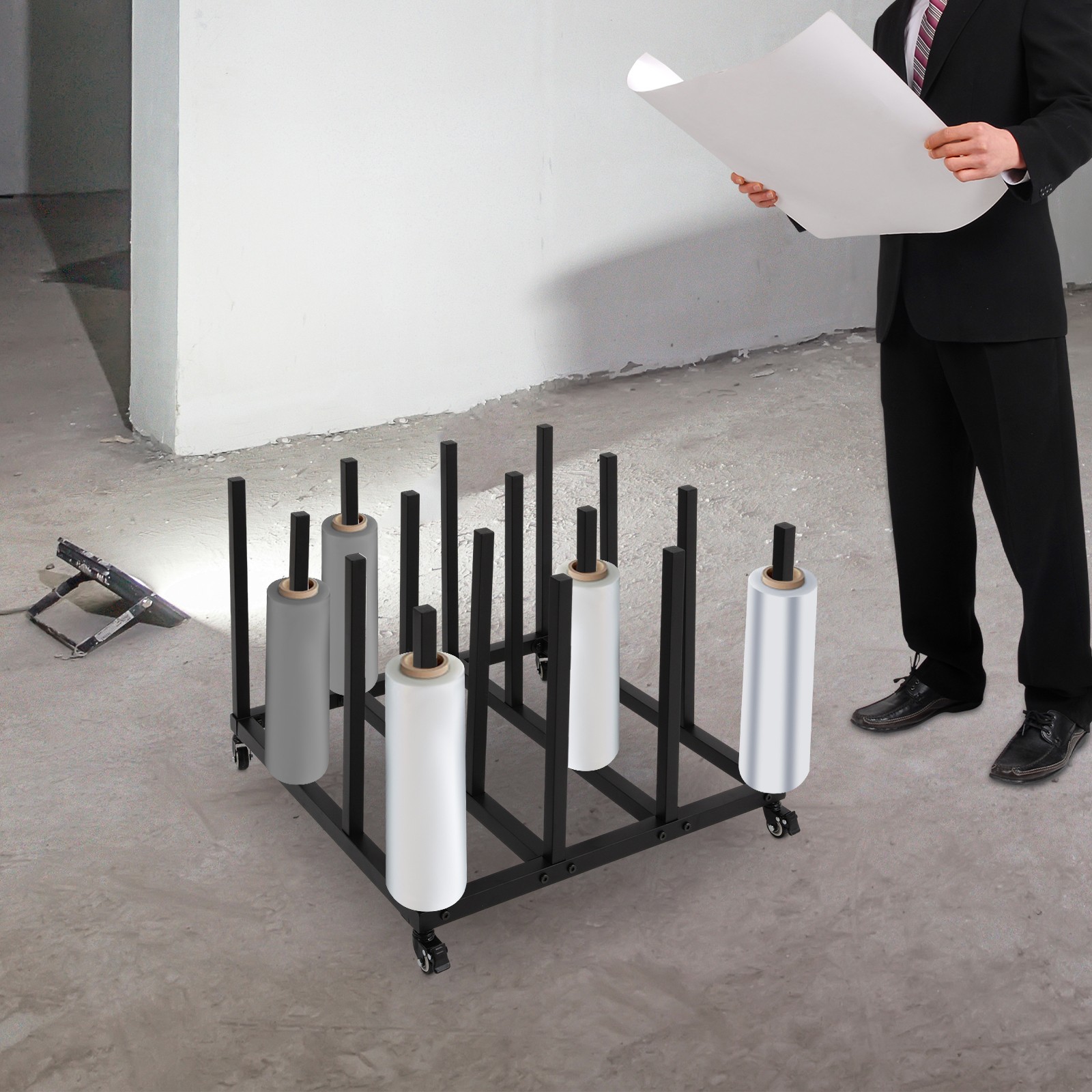 Mobile Blueprint Storage Stand With 16 Rolls Capacity Vinyl Roll Organizer