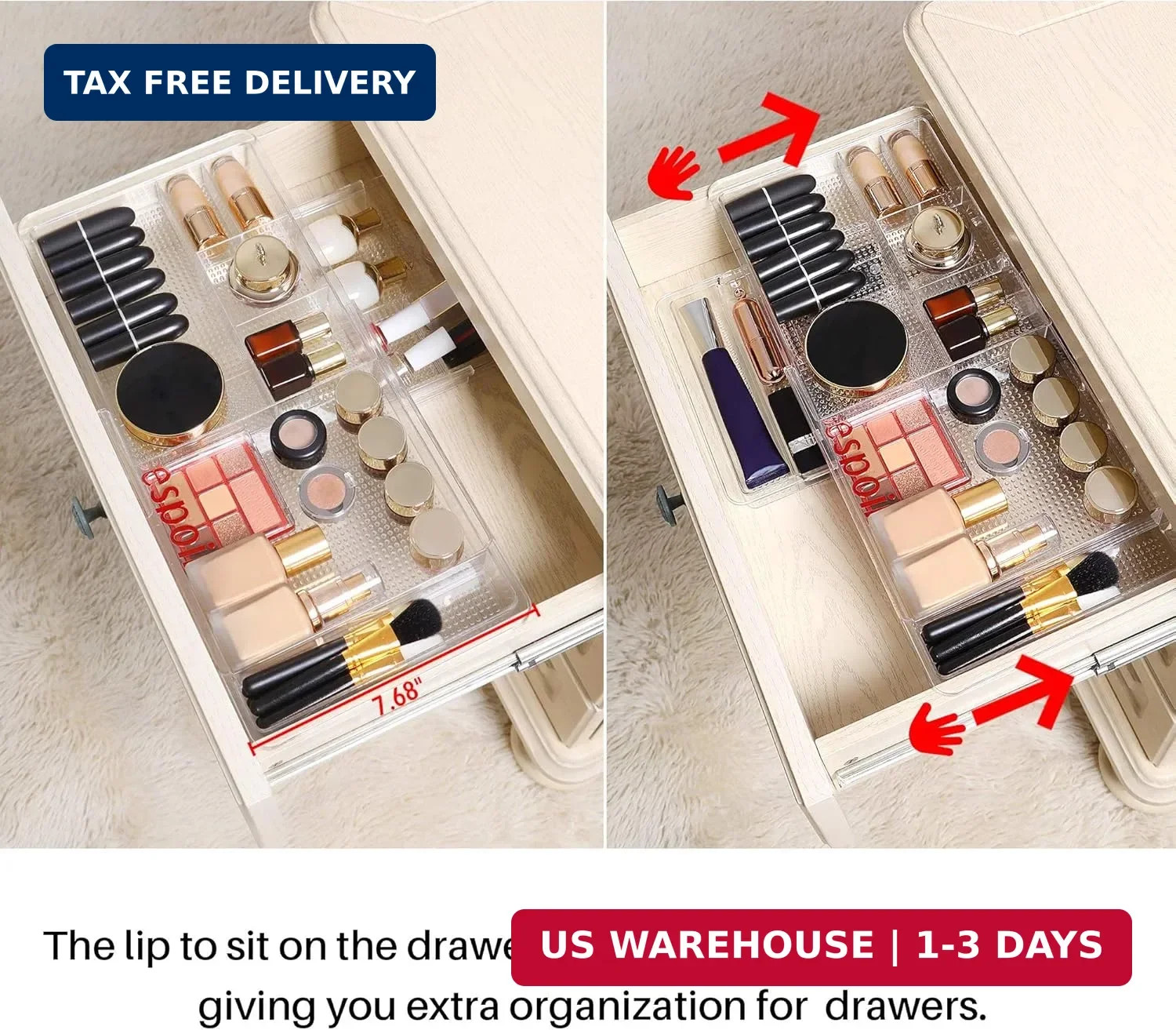 Oubonun Expandable Drawer Organizer 11.1″ to 19.2″ Width, Shallow Cosmetic Organ