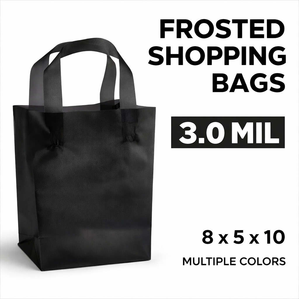 3.0 Mil Frosted Plastic Shopping Bags 8x5x10 Boutique Retail Gift Bags Colors
