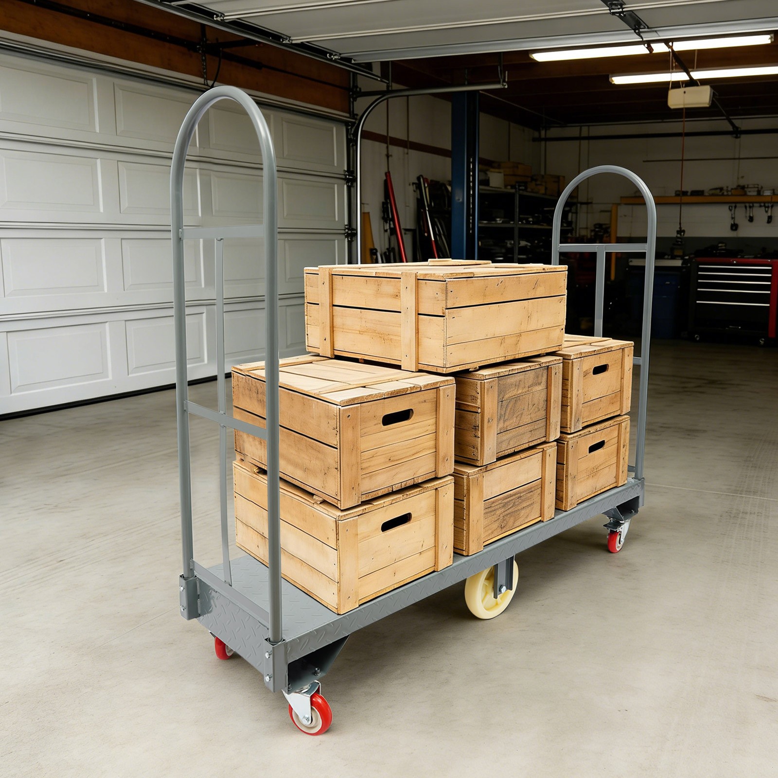 Q235 Steel U-boat Platform Dolly Warehouse Shipping Manual Cart Load 2000lb Grey
