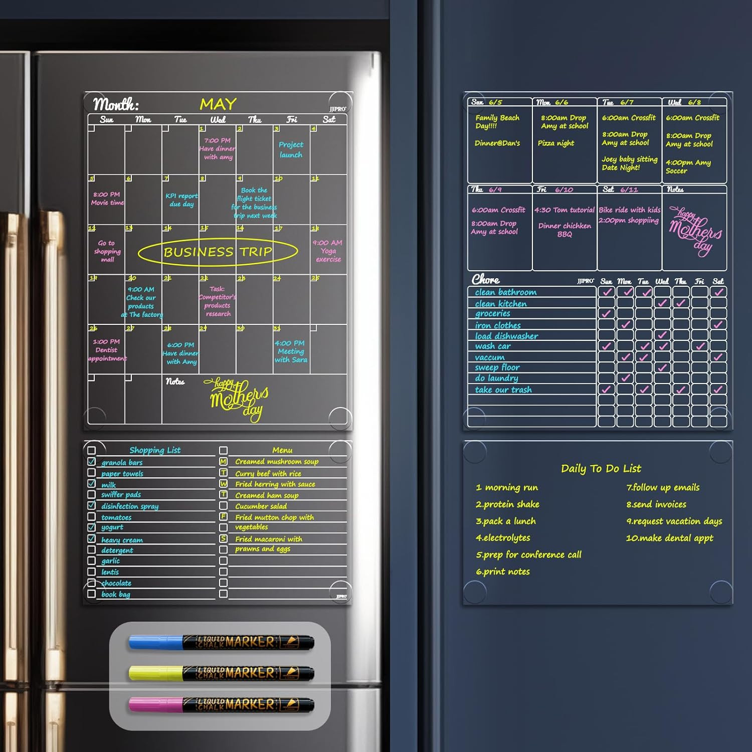 Non Magnetic Dry Erase Calendar Monthly Weekly Planner Clear Stick On Board Sets
