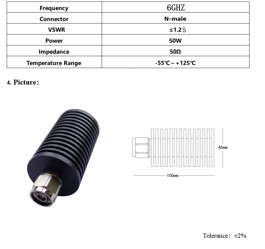 50W N Male RF Dummy Load 50Ω DC-6GHz Coaxial Termination Base Station Test Load