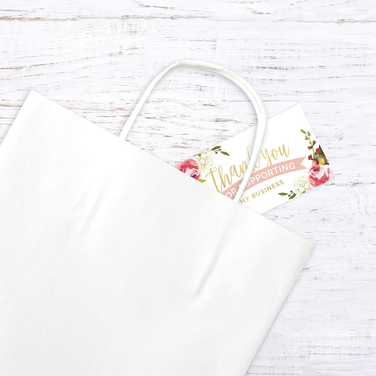 Pink Floral Thank You for Your 2″ x 3.5″, White, Pink, Yellow, Green, Red