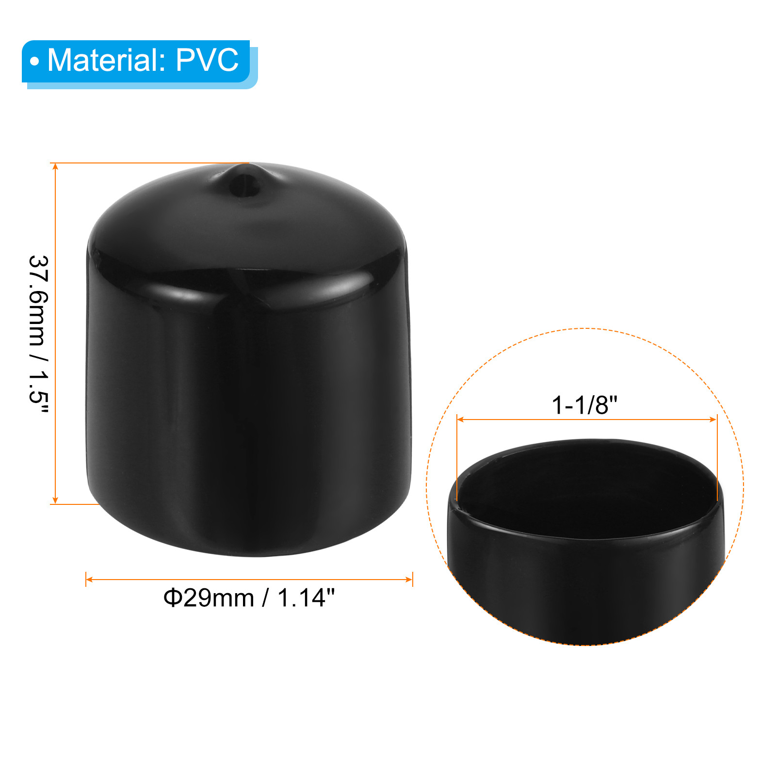 12Pcs 1 1/8″ ID Round Rubber End Caps Flexible Rubber Bolt Covers Caps Black