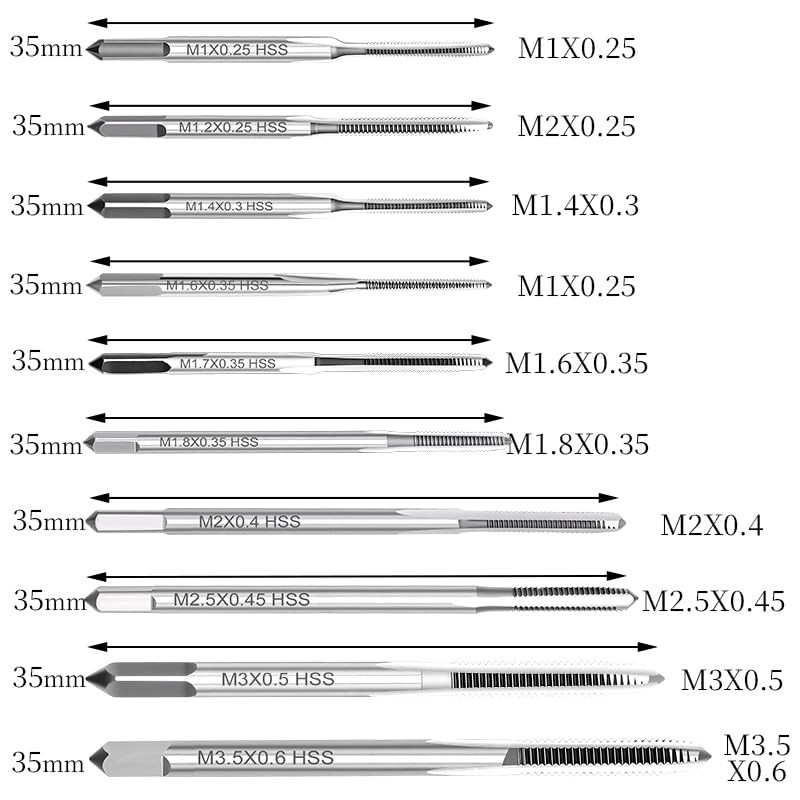 10pcs Mini Metric Micro Taps Bit Small Hand Screw Thread Taps M1 M1.2 M1.4 M1…