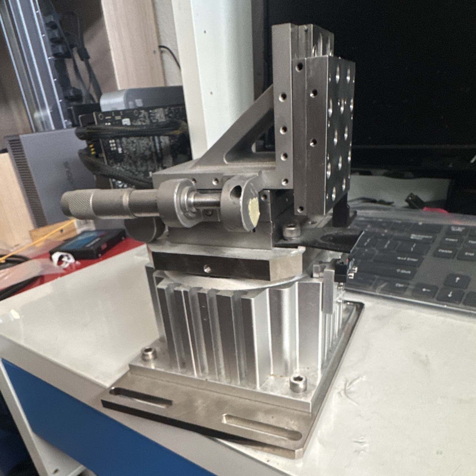 Newport 462 Dual-Axis Tilt Stage w/ 2 Micrometers & SMC MGF40-30 Cylinder