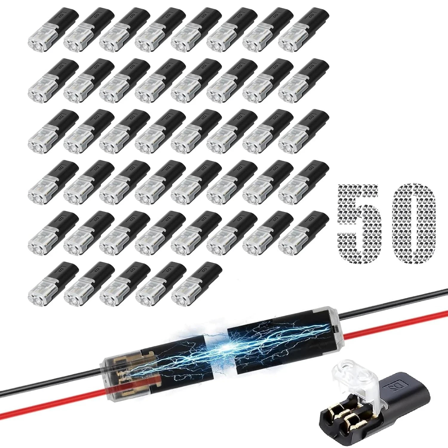 Double-Wire Plug-in Connector,Quick Connect Push-in Lever Wire Connectors(50Pcs)