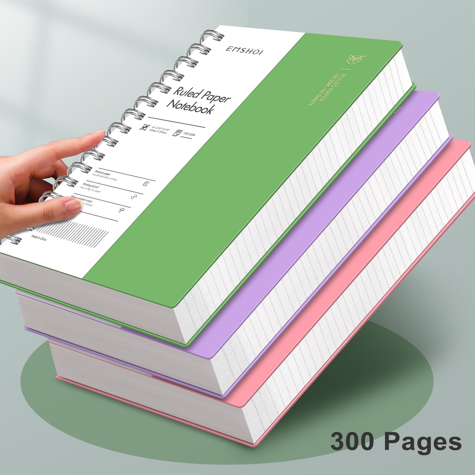 A5 Green Blank Book 300 Pages Thick Spiral Notebook Waterproof Cover
