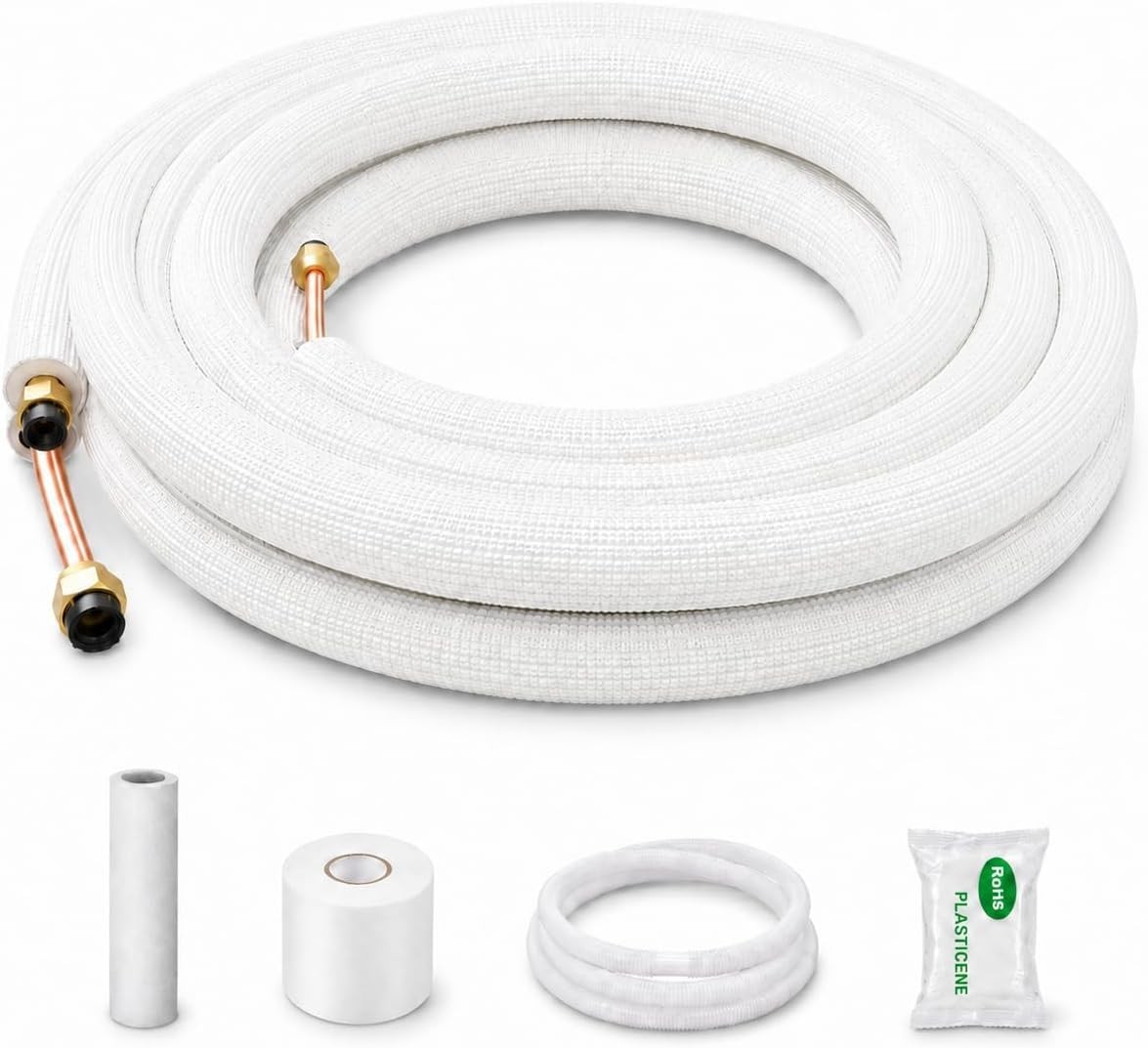 Mini Split Line Set 1/4″ & 3/8″ 16Ft Copper Tubing for AC Heat Pump HVAC Systems