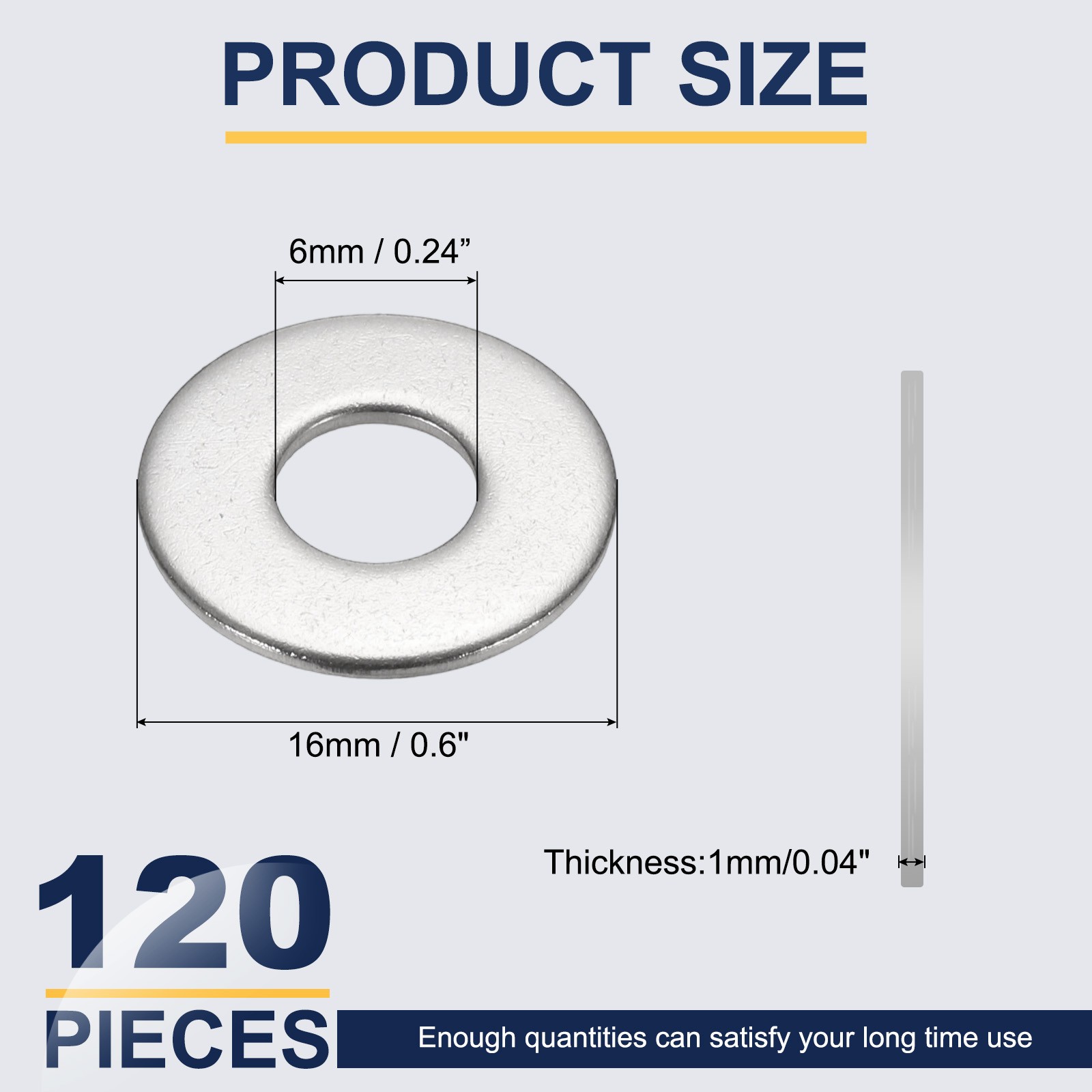 120Pcs M6 Flat Washer for Screw Metal Washers 6MM ID x 16MM OD x 1MM Thick