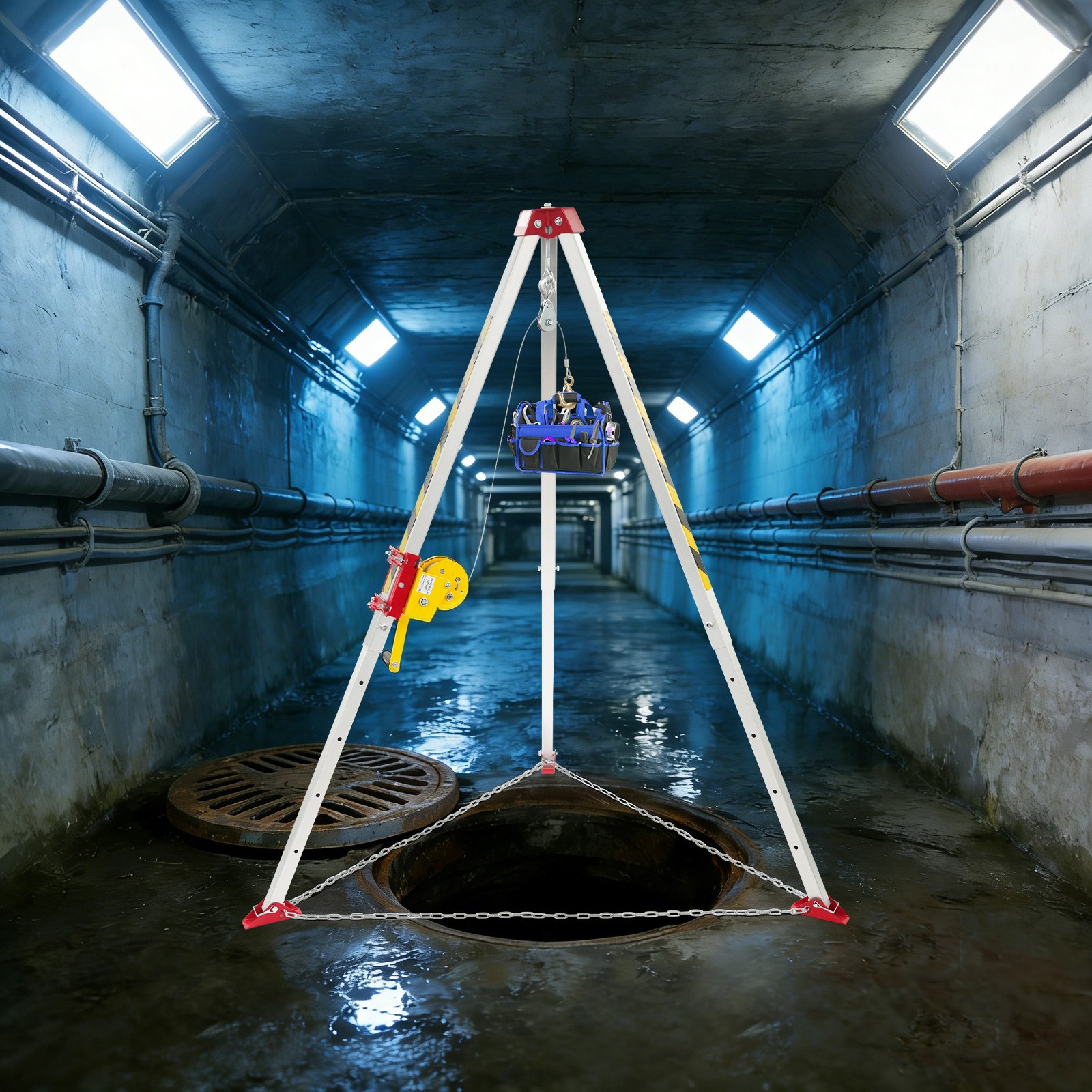 Confined Space Rescue Tripod, Rescue Tripod Kit with Protective Chain