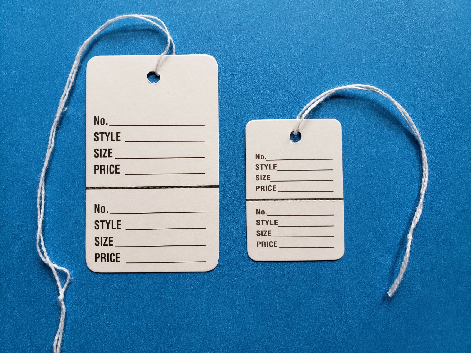 Coupon Price Tags with String or Unstrung WHITE 2 Part Perforated Large Small
