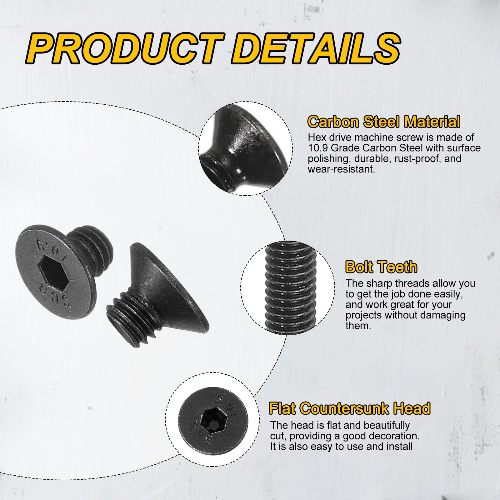 M5x6 mm Flat Head Socket Cap Screws, 100 Pcs Bolt with Hex Spanner, Black