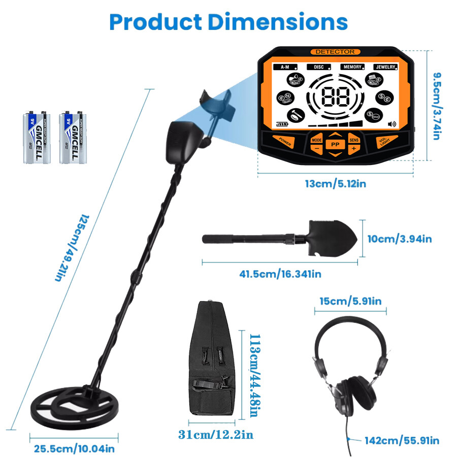 Multi-Frequency Metal Detector 10″ DD Coil Waterproof Bundle Detector for Adults