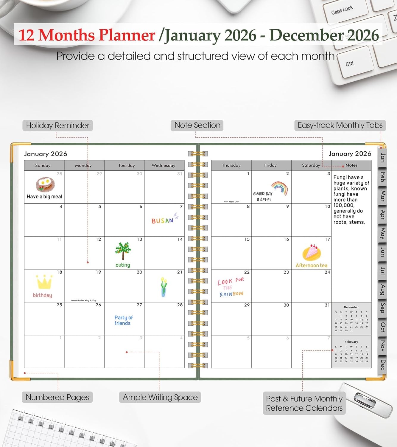 2026 Planner, Weekly and Monthly Calendar Planner from January 2026 – December 2