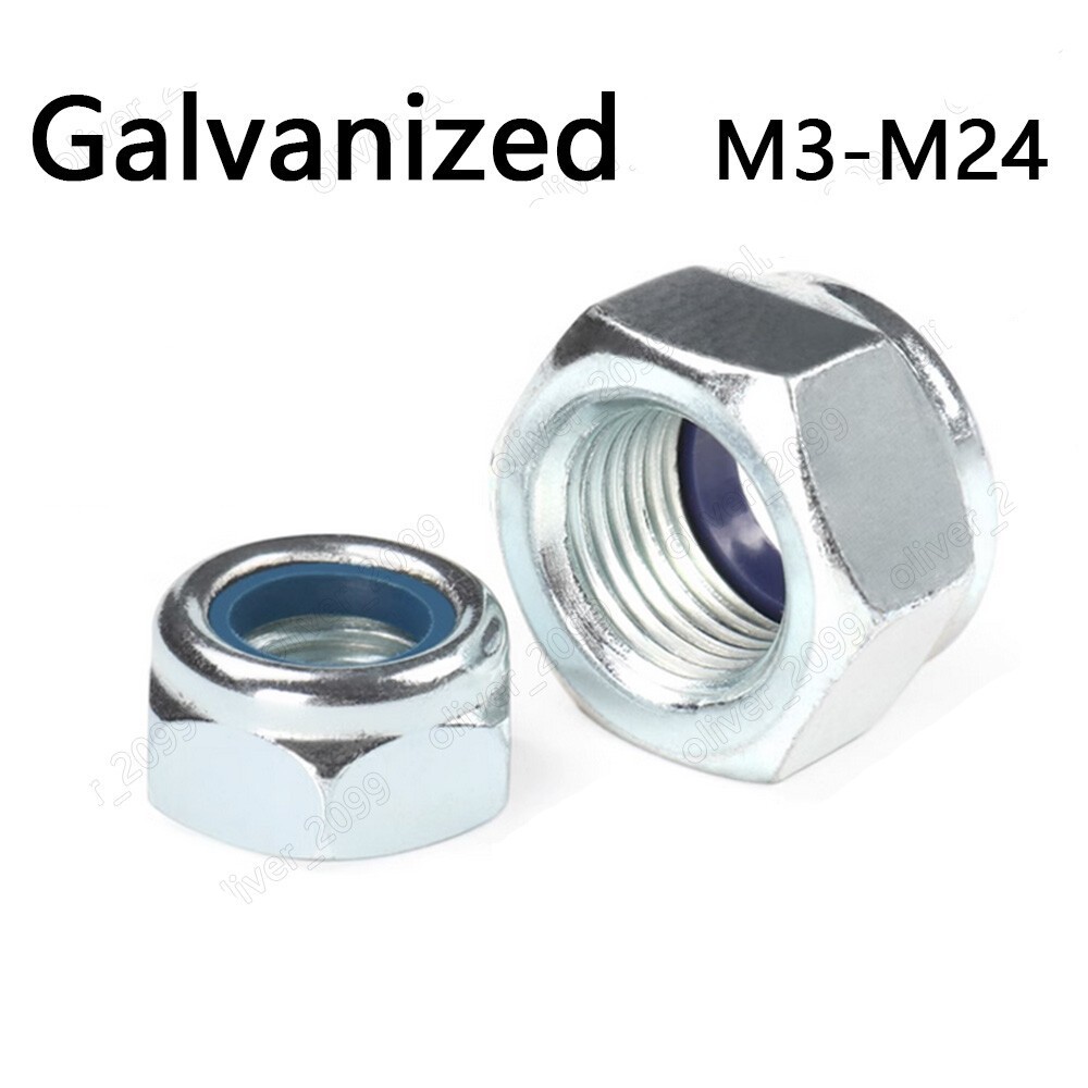 Galvanized Steel DIN985 Nylon Insert Lock Nuts Hex Nylock Nuts M3M4 M5 M6 M8-M24