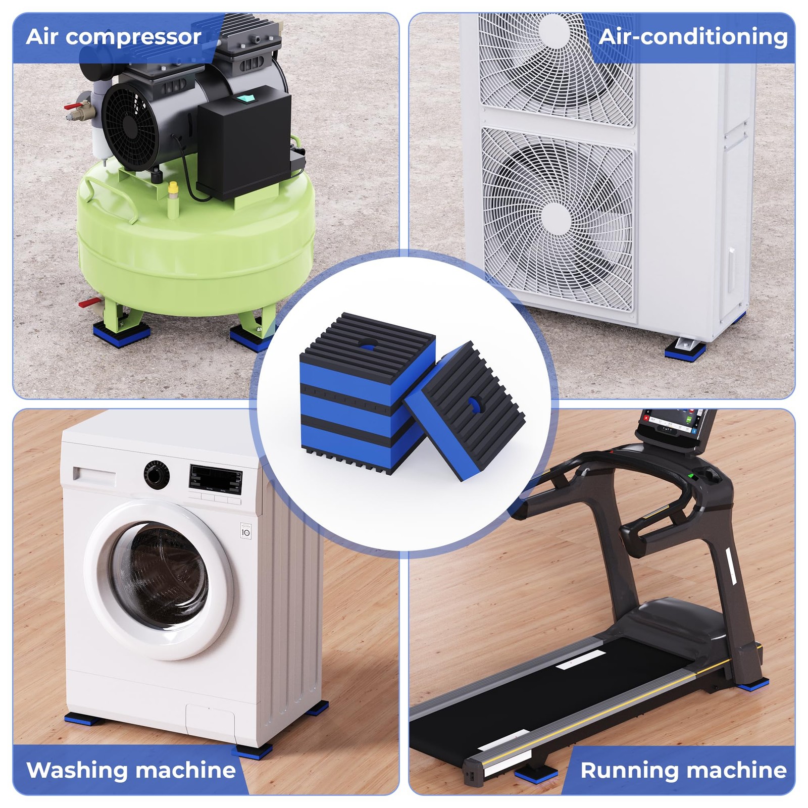 4PCS Anti Vibration Rubber Pads 2x2x7/8in Heavy Duty Air Compressor Isolators