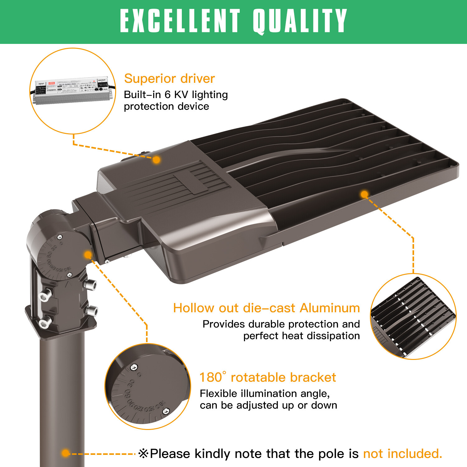 320W LED Shoebox Street Light Outdoor Parking Lot Area Pole Light with Photocell