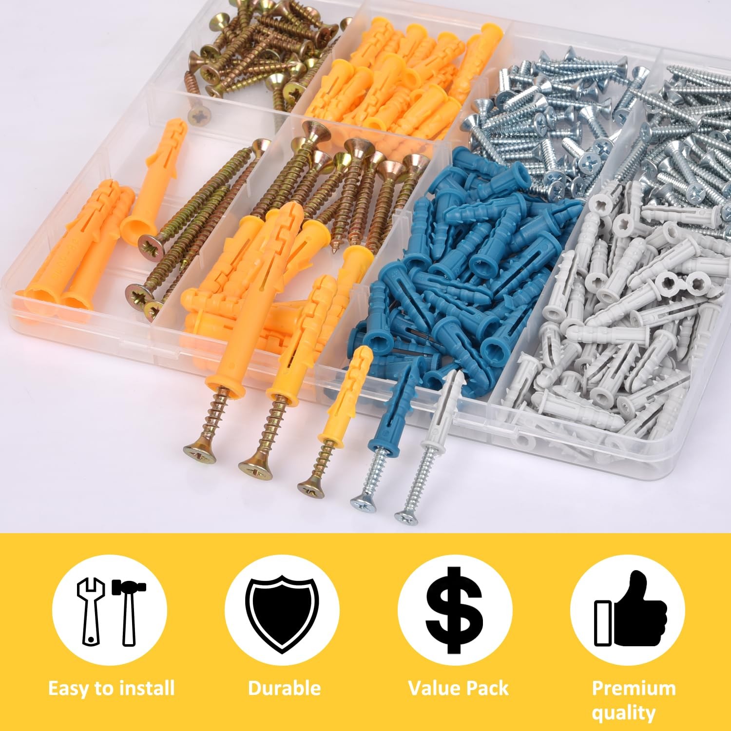 Drywall Anchors and Screws Assortment Kit 280PCS, 140 Plastic Wall Anchors and 1