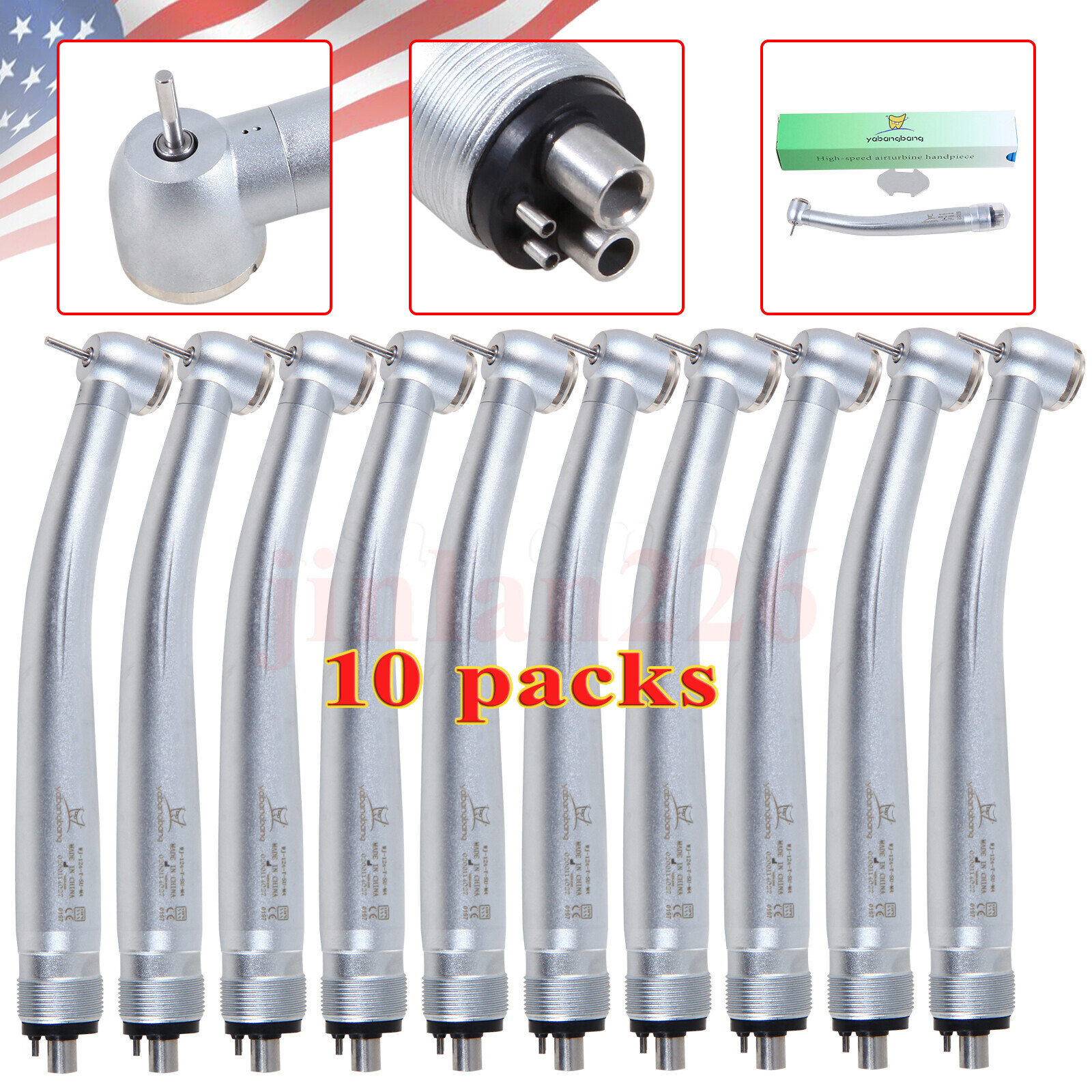 10 Pcs USA Dental High Speed Turbine Handpiece Push 4Hole Fit NSK PANA MAX YDA4