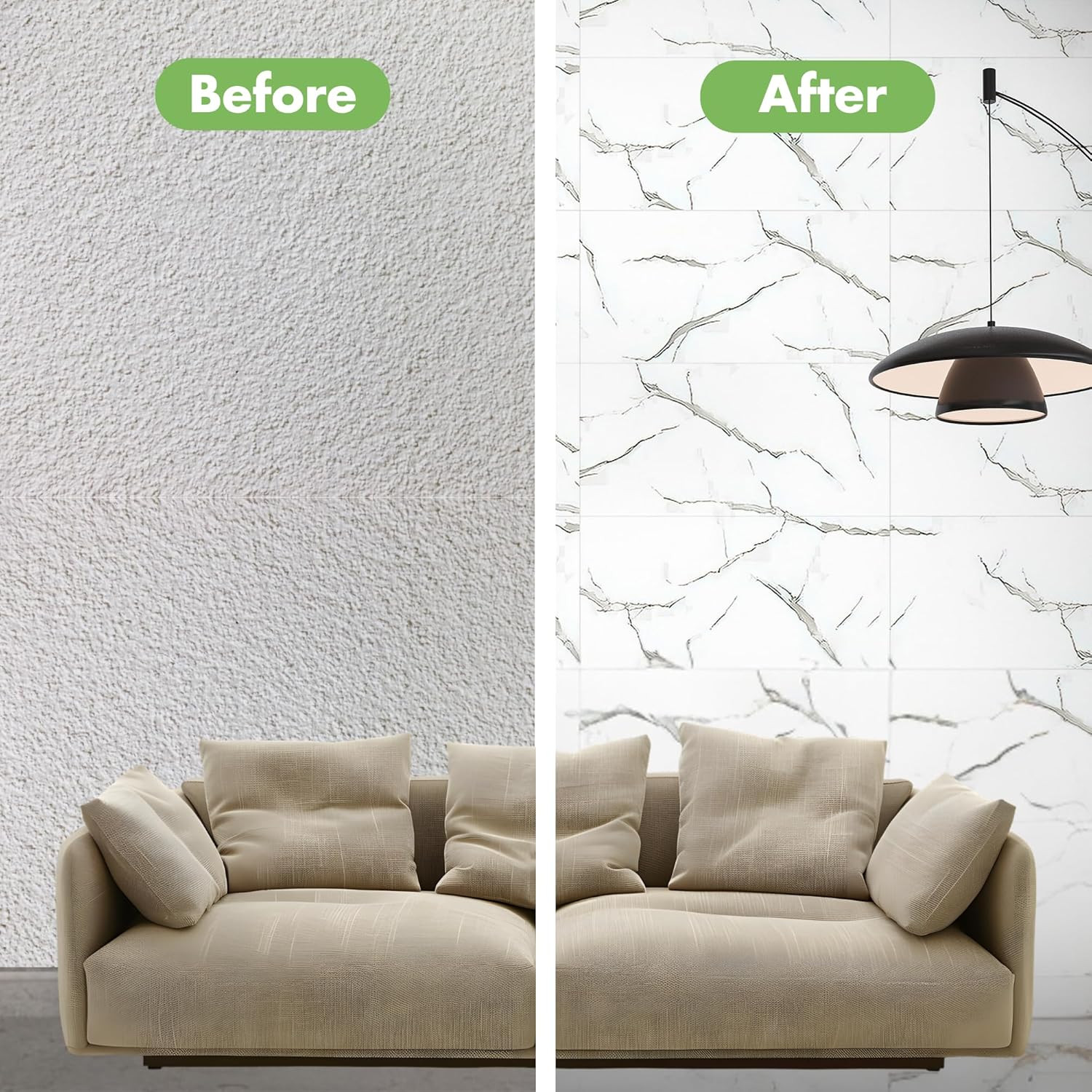 10-Pack 24″x12″ Waterproof Marble White Wall Panels for Home Decor