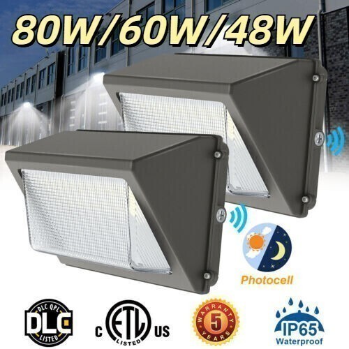 80/60/48W 2PCS LED Wall Pack Light (Photocell) Wall Lamp Outdoor Security Light