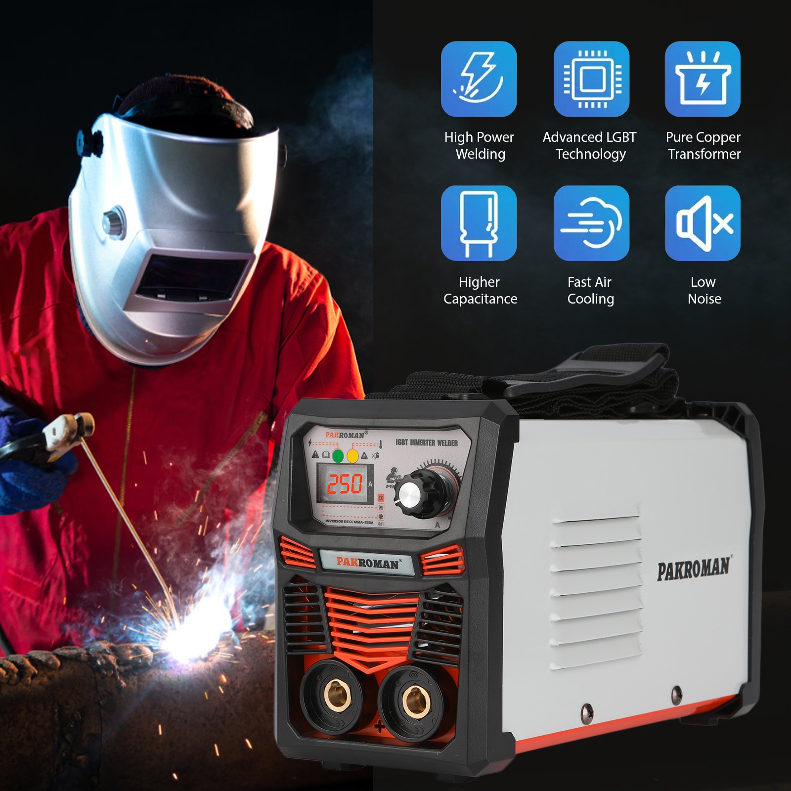 250A Portable Inverter Welder 110/127V ARC MMA Welding Machine Kit 50/60Hz
