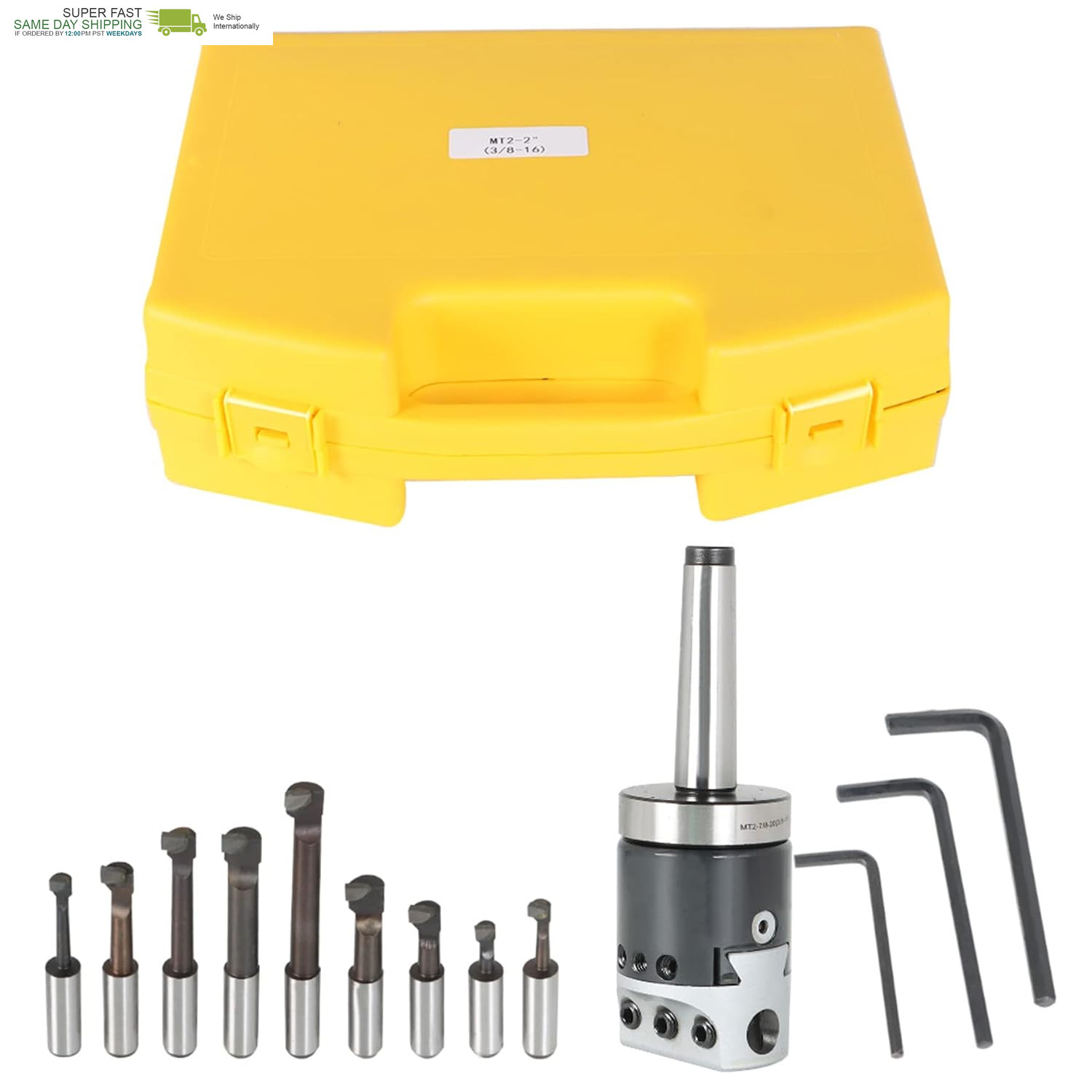 Waltyotur 2 Inch Boring Head MT2 Shank 9Pcs 1/2 Inch Rod Boring Bar Set for Mach