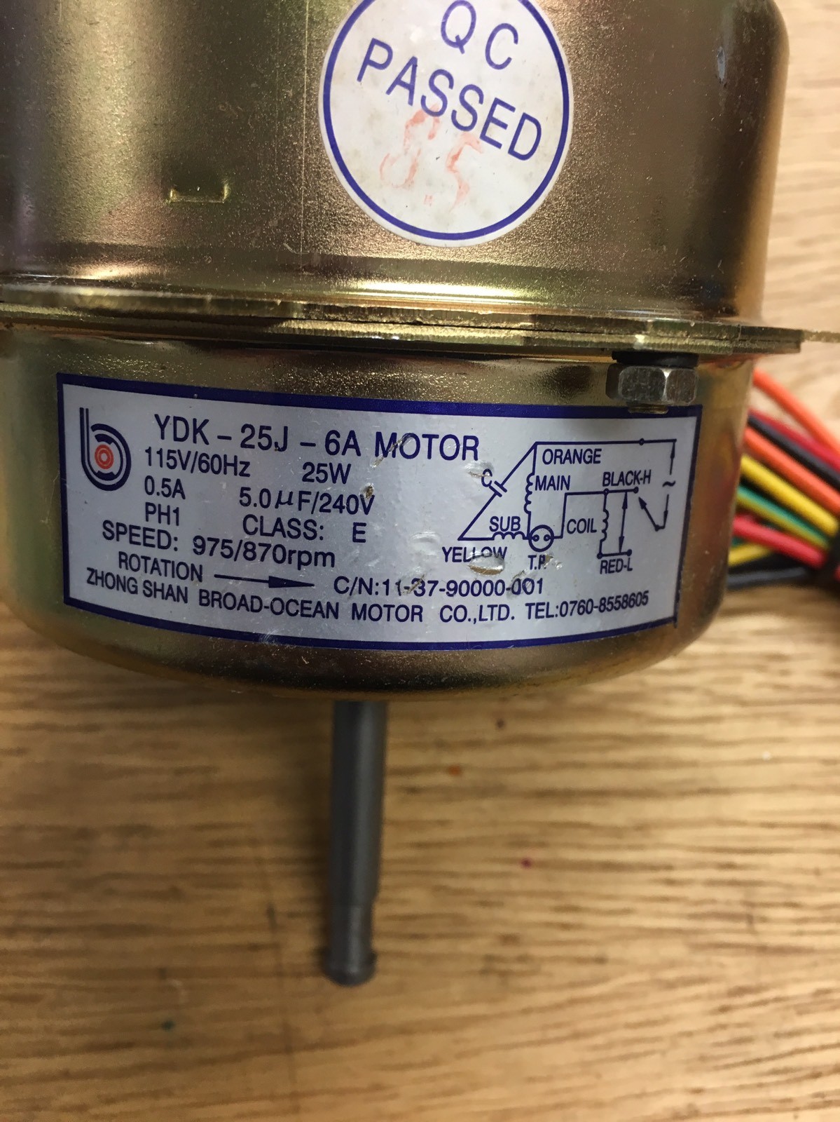 YDK-25J-6A AIR CONDENSER FAN MOTOR FITS MULTIPLE BRANDS ZHONG SHAN 115V/60Hz 25W