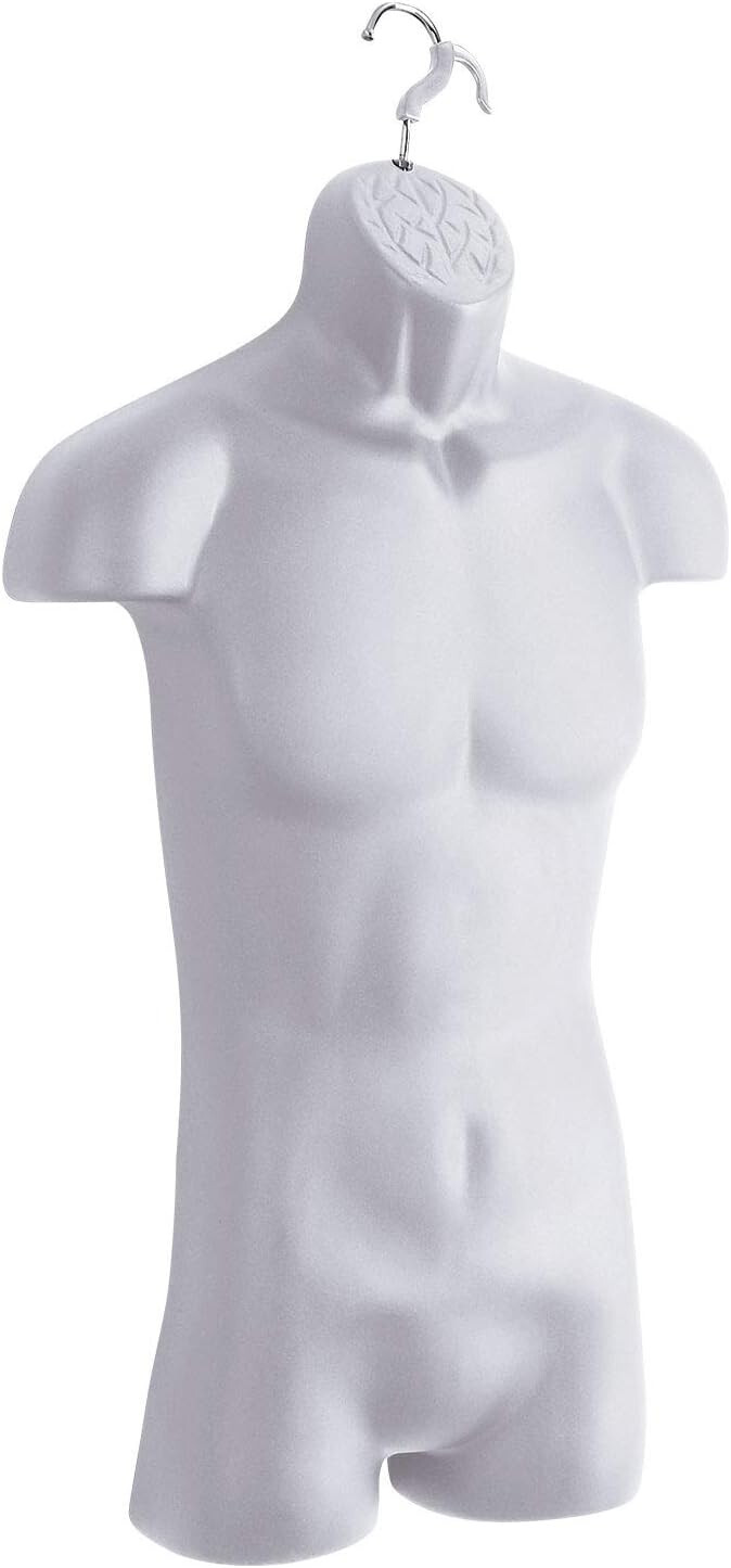3 Clothing Display Torso Forms Fits S-L Hanging Male Mannequin White Hollow Back