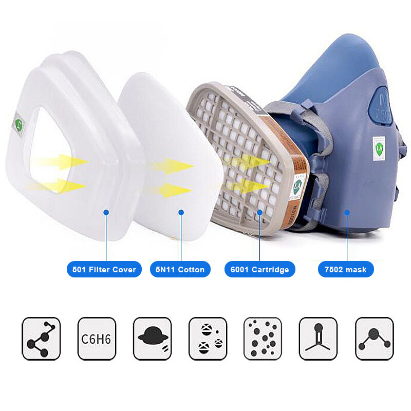 7 IN 1 Half Face Mask for 6200 / 7502 Gas Painting Spray Protection Respirator