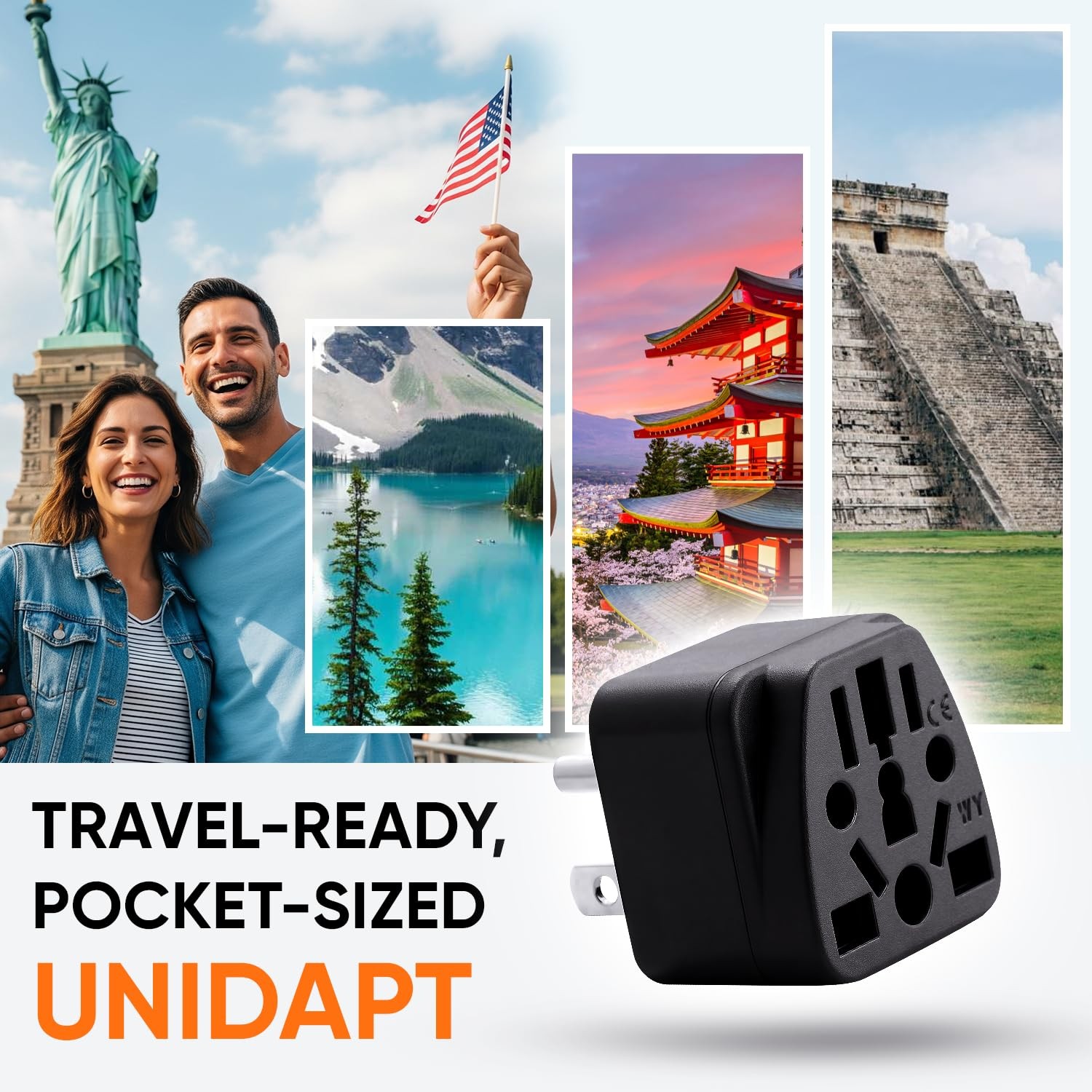 US Travel Plug Adapter for Europe UK Australia China to USA Type B Black L