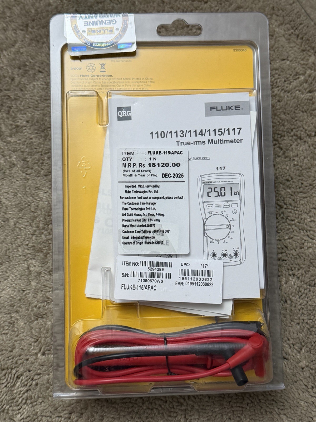 Fluke 115 TRMS Multimeter, New