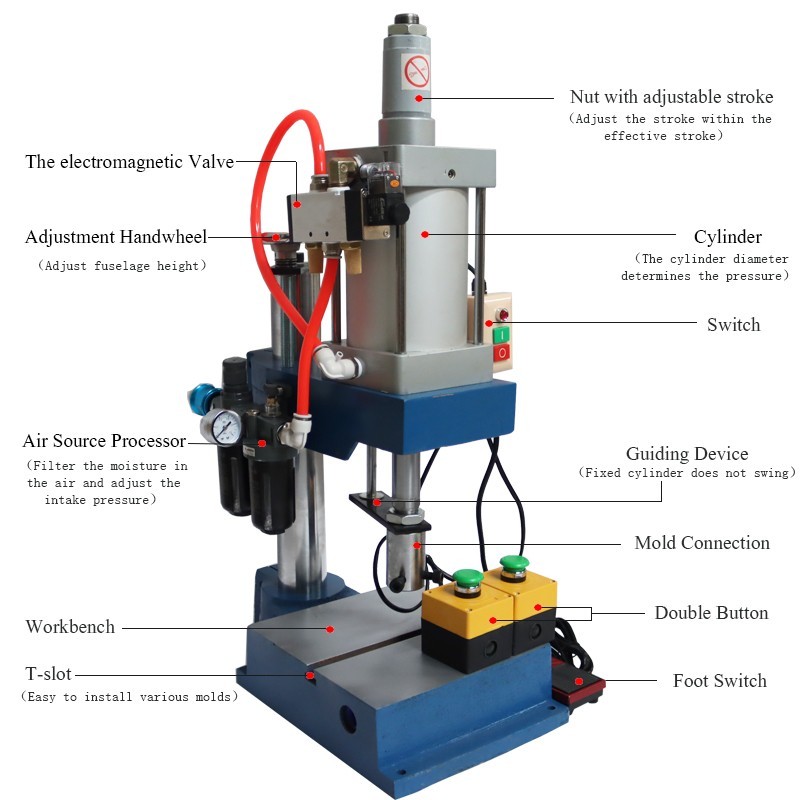 1763Lbs/800kg Pneumatic Punch Machine Punch Press 110V 3.9-1.9in Double Button
