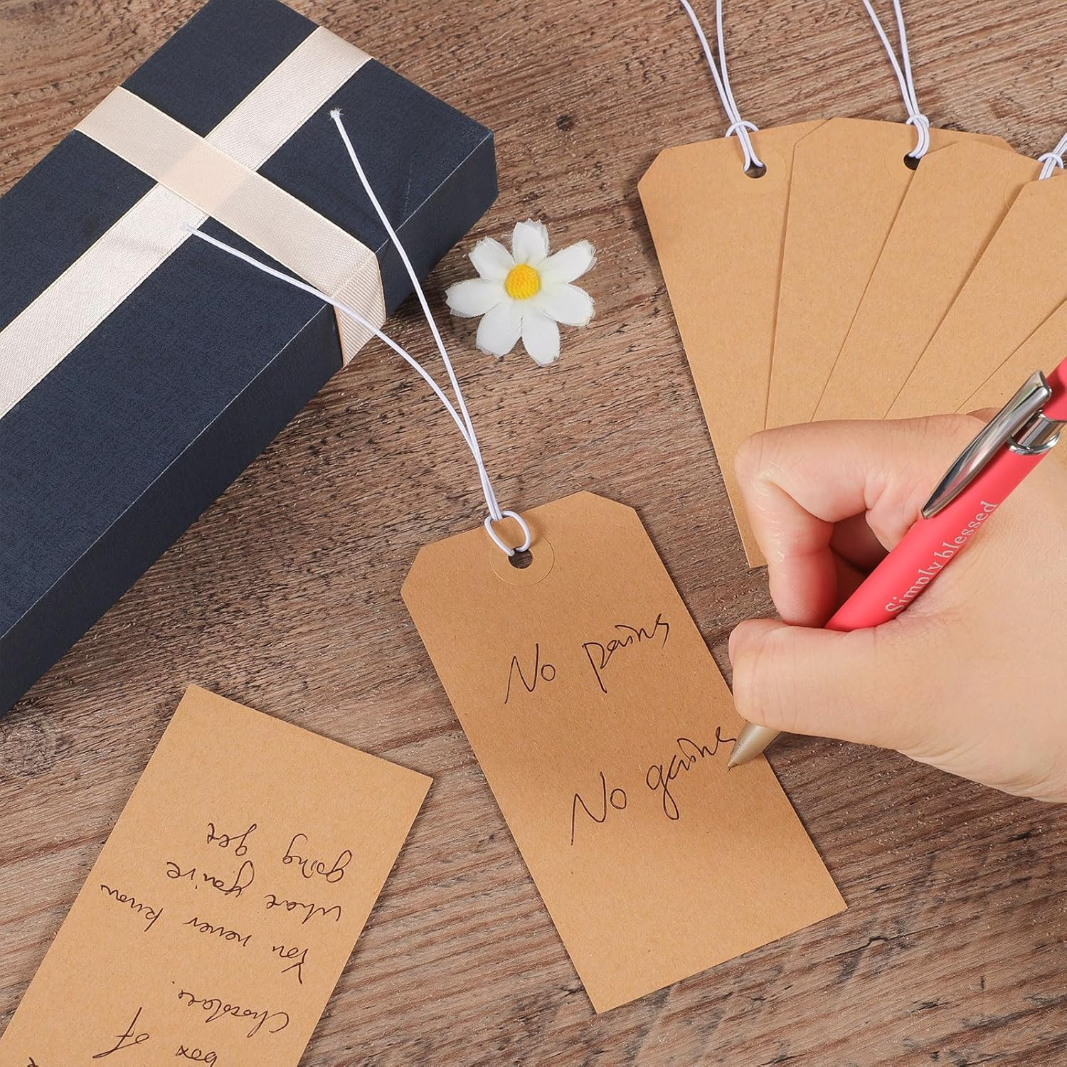 100pcs Brown Paper Shipping Tags with Elastic Rope Large Marking Hanging Paper T
