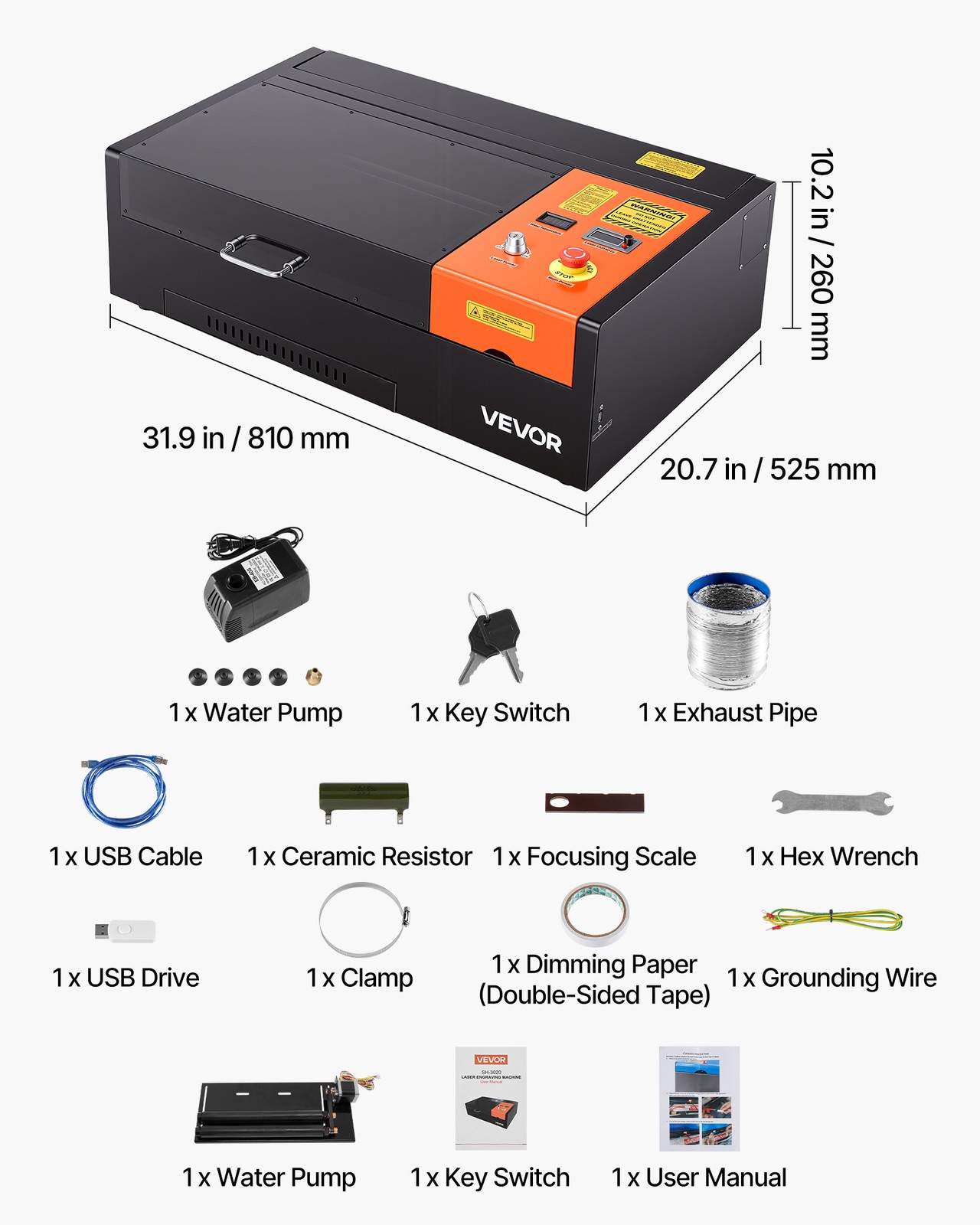 VEVOR 45W CO2 Laser Engraver 12 x 8 in Desktop Laser Engraving Cutter Machine