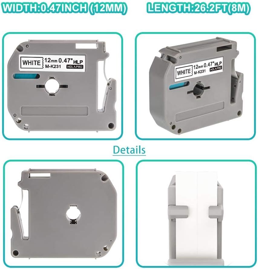 4-Pk/Pack Label Tape for Brother P-Touch eqv M231 M-K231 MK231 12mm Black/White