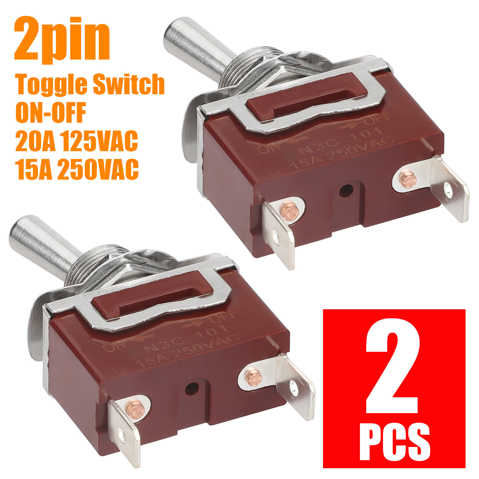 2 Pin SPST Heavy Duty Rocker Toggle Switch 20A 125V/15A 250V ON/OFF for Car Boat