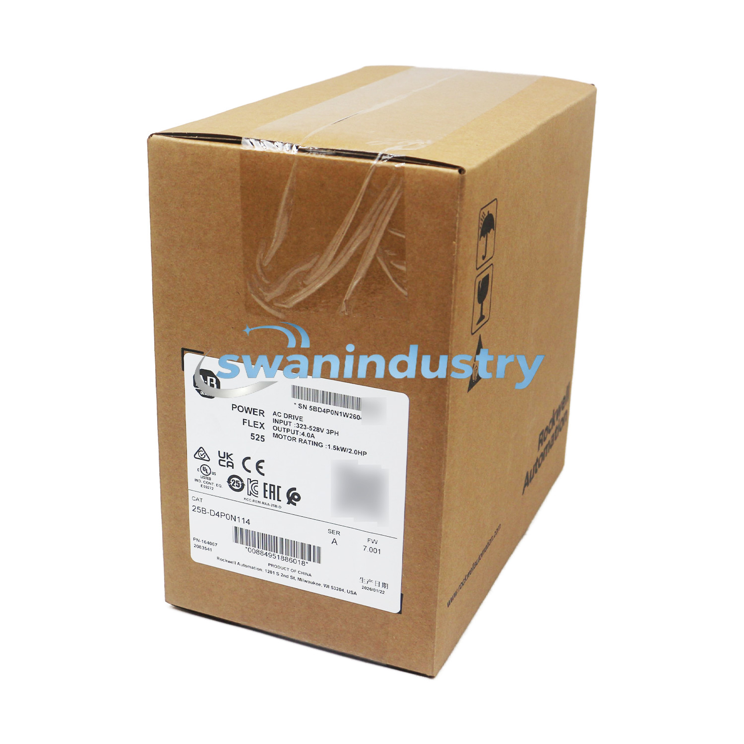 New Allen Bradley 25B-D4P0N114 PowerFlex 525 1.5kW (2Hp) AC Drive