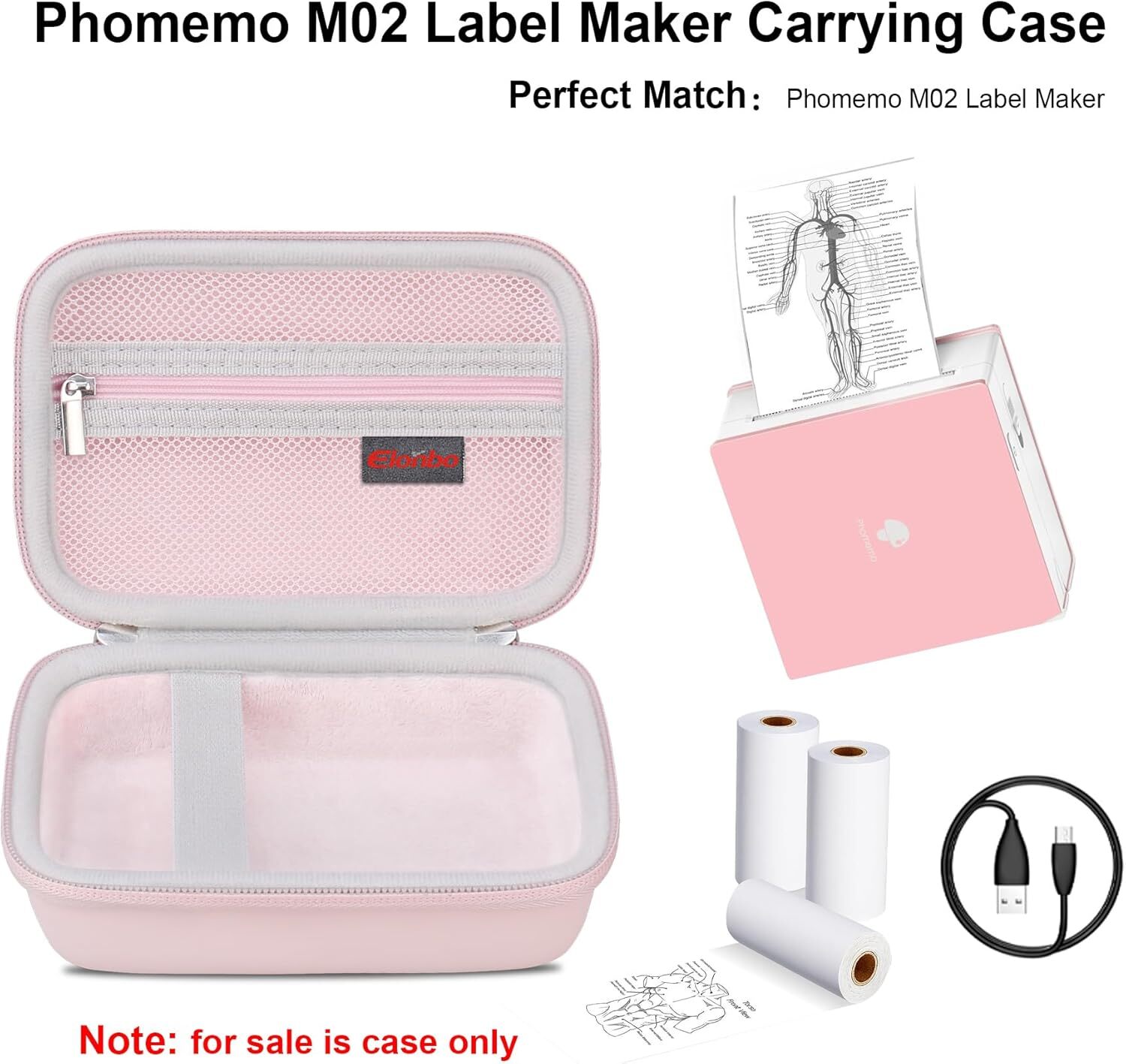 Carrying Case for Phomemo M02 Label Maker, Pocket Printer Pink+Inside Pink