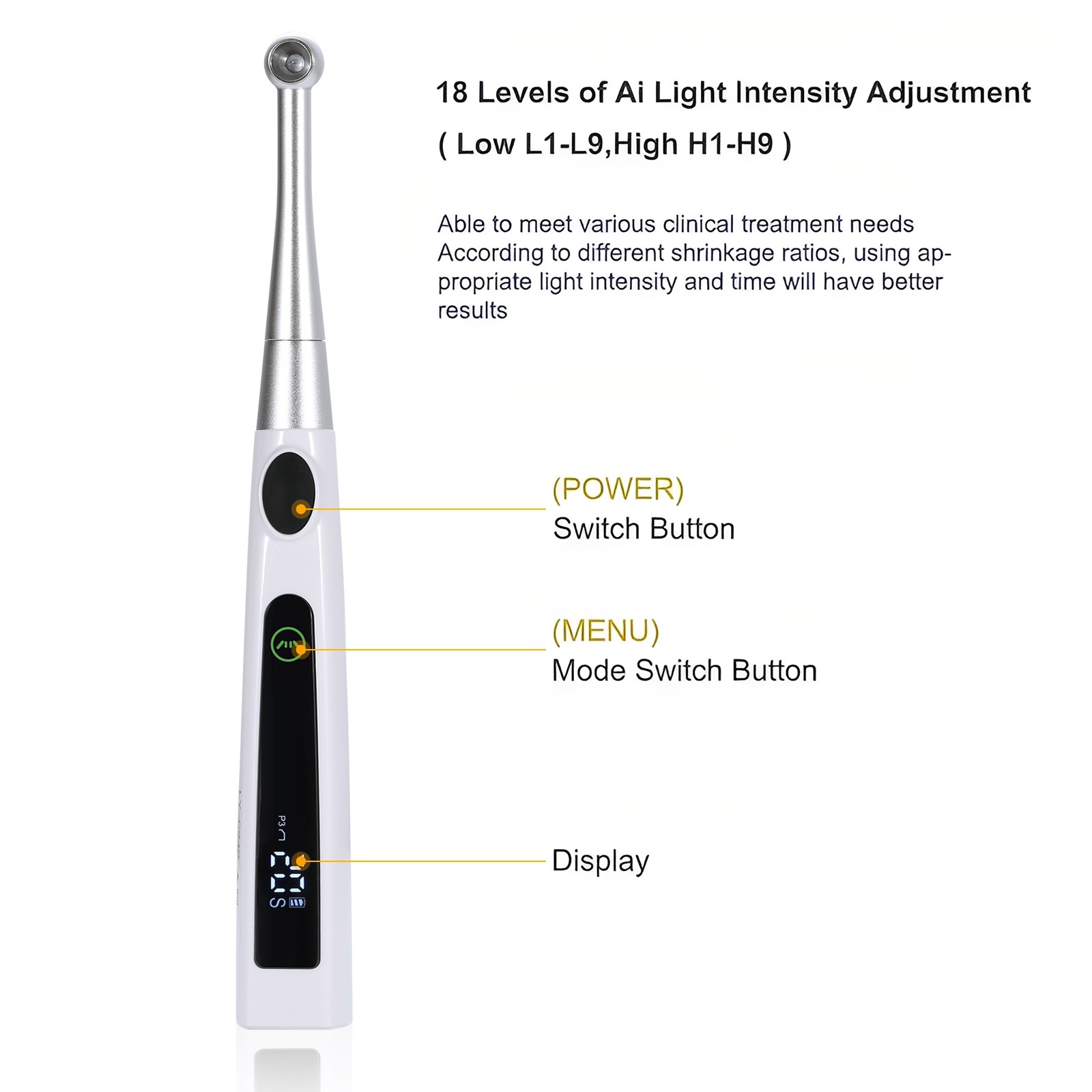 Dental Cordless LED Curing Light Lamp 1 Second Cure 800-2400mw/cm²