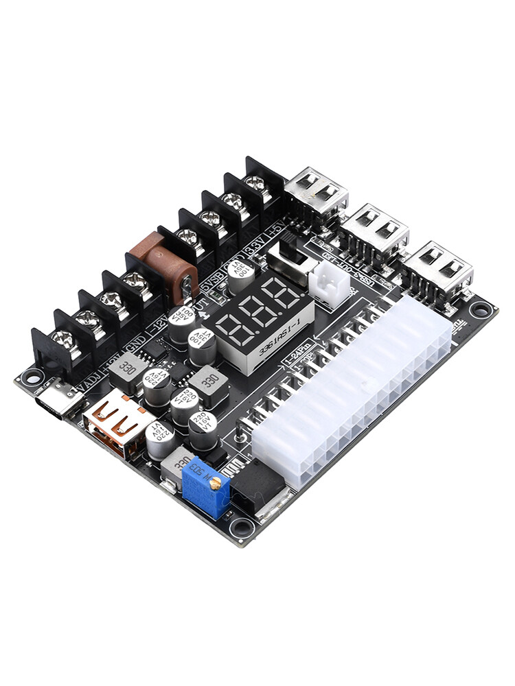 20/24Pin ATX Power Supply Breakout Board Adjustable Voltage Module + Case New