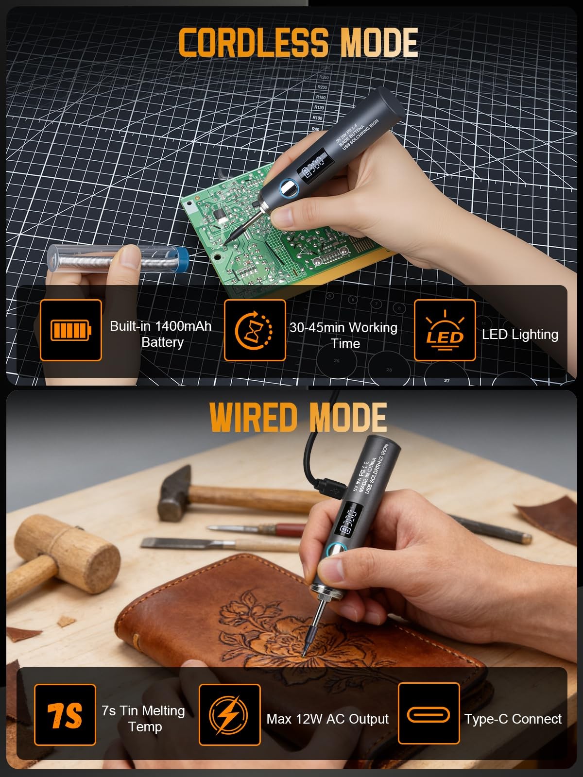 Cordless Soldering Iron Kit, 1400mAh Rechargeable 5-in-1
