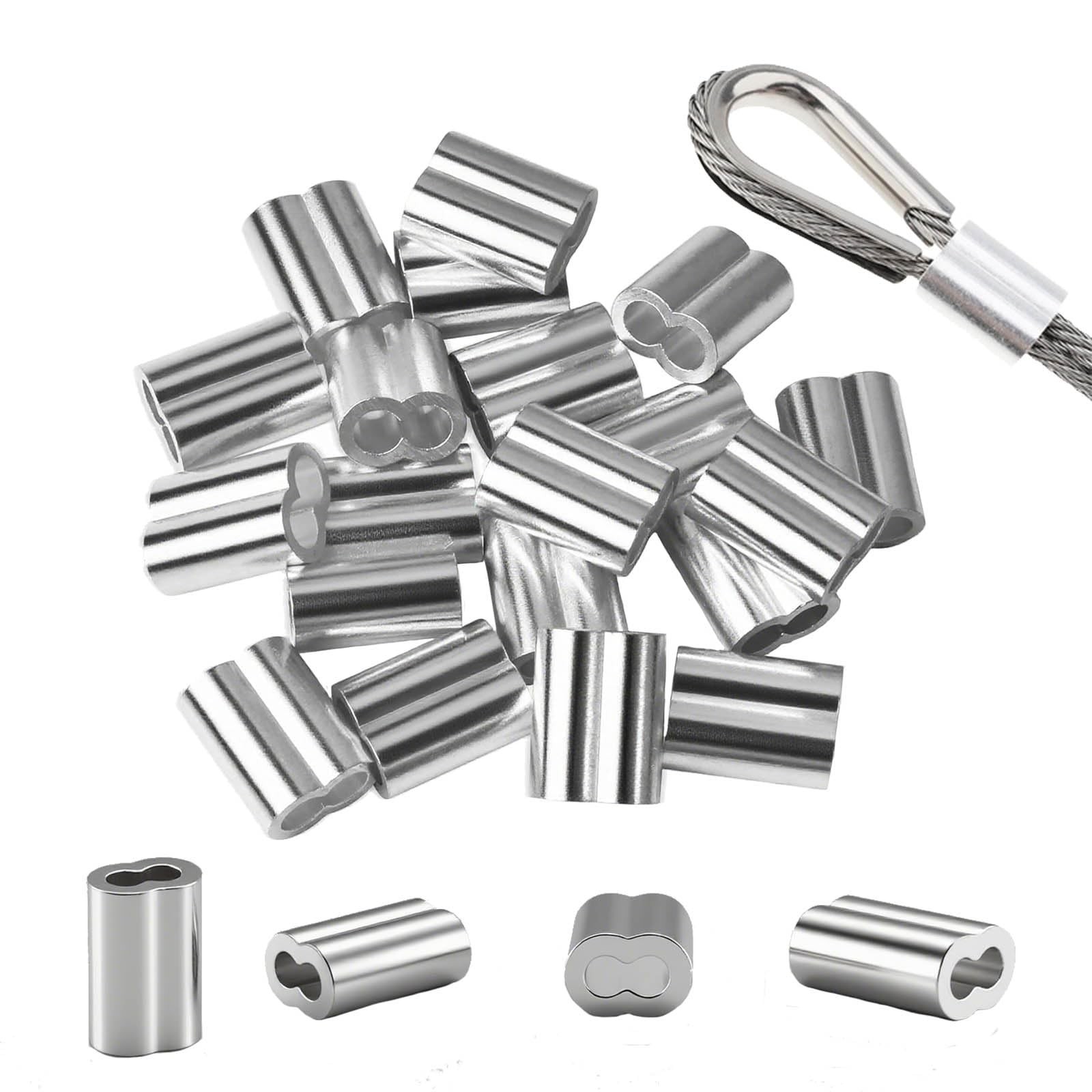 100pcs 1/8″ (3mm) Aluminum Crimping Loop Sleeve, Cable Ferrule Wire Rope Slee…
